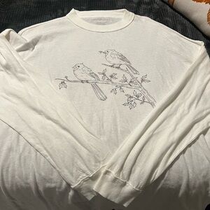 White Long Sleeve Shirt with Bird Design
